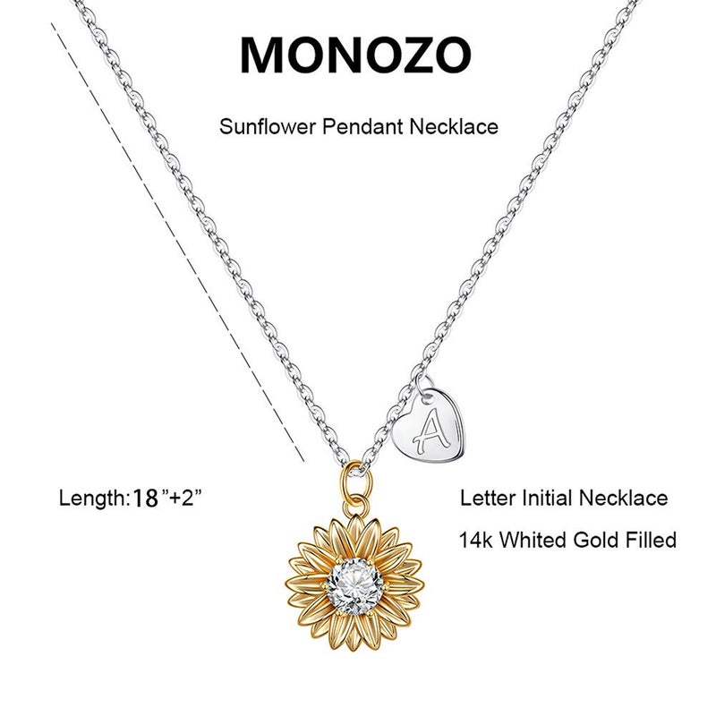 MONOZO Initial Sunflower Necklace for Women Trendy, 14k Gold Plated Sunflower Necklace Pendant CZ Heart Letter Initial Necklace You are My Sunshine Gifts Sunflower Jewelry A - Image 2